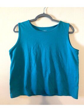 Women's Teal Green L.L. Bean Sleeveless Pima Cotton Tee Tank XL Petite XLP